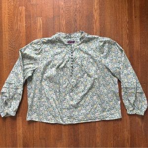 J. Crew Button-Front Ruffleneck Blouse | XL | Liberty Color Fields/Green Floral